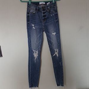 Oasis Dark Blue Distressed Jeans Size 0